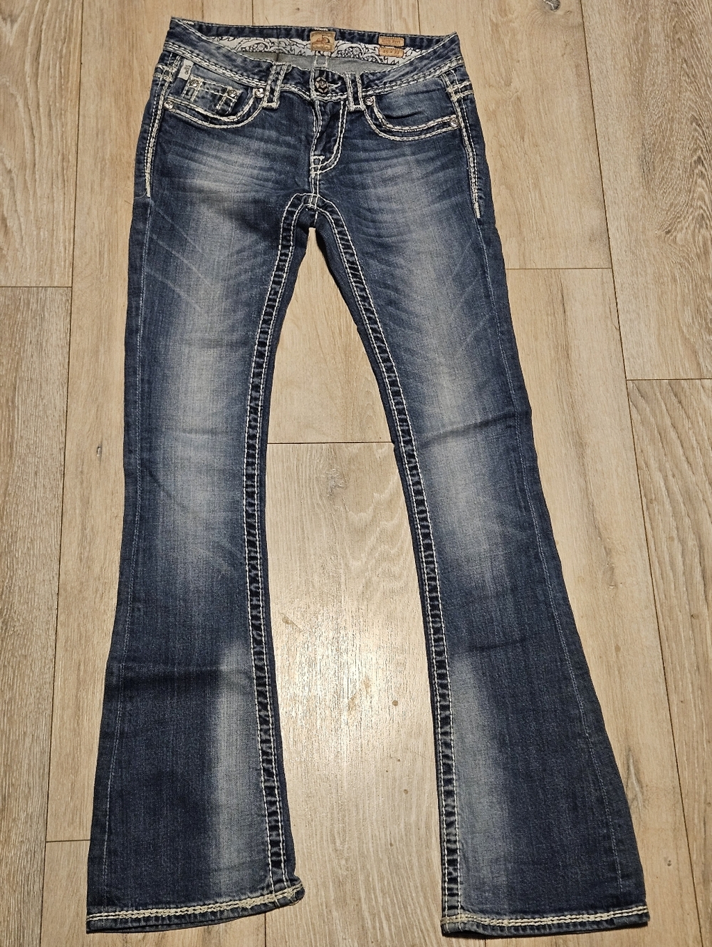 Studio 5 Slim Boot Blue Jeans Women's 25 Embellished Pockets Thick Stitch